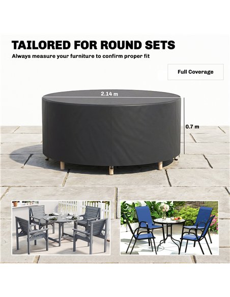 Outsunny Round Garden Furniture Cover, Waterproof Garden Table Cover, 420D Heavy Duty Oxford for Outdoor, Dia.214 x 70 cm, Black - pic 197181 | FastDaddyshop