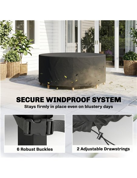 Outsunny Round Garden Furniture Cover, Waterproof Garden Table Cover, 420D Heavy Duty Oxford for Outdoor, Dia.214 x 70 cm, Black - pic 197183 | FastDaddyshop