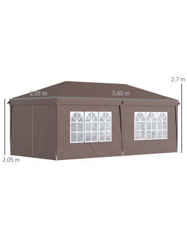 Outsunny 3x6m Pop Up Gazebo with Sides, Windows, Storage Bag, Brown