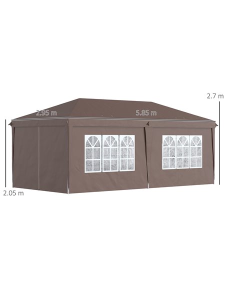 Outsunny 3x6m Pop Up Gazebo with Sides, Windows, Storage Bag, Brown - pic 19719 | FastDaddyshop