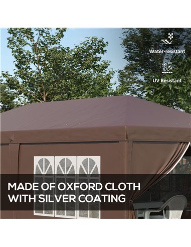 Outsunny 3x6m Pop Up Gazebo with Sides, Windows, Storage Bag, Brown
