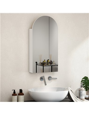 HOMCOM Arched Bathroom Mirror Cabinet with Adjustable Glass Shelves - White