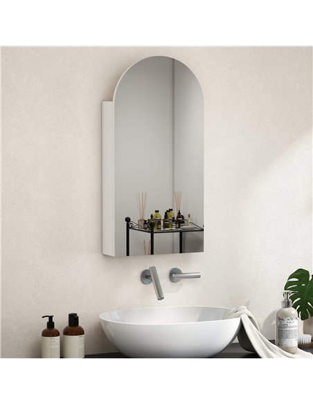 HOMCOM Arched Bathroom Mirror Cabinet with Adjustable Glass Shelves - White - pic 197207 | FastDaddyshop