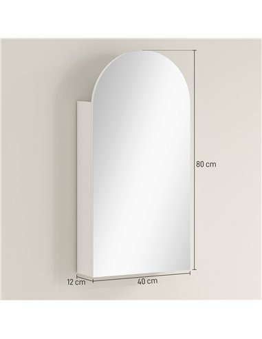 HOMCOM Arched Bathroom Mirror Cabinet with Adjustable Glass Shelves - White