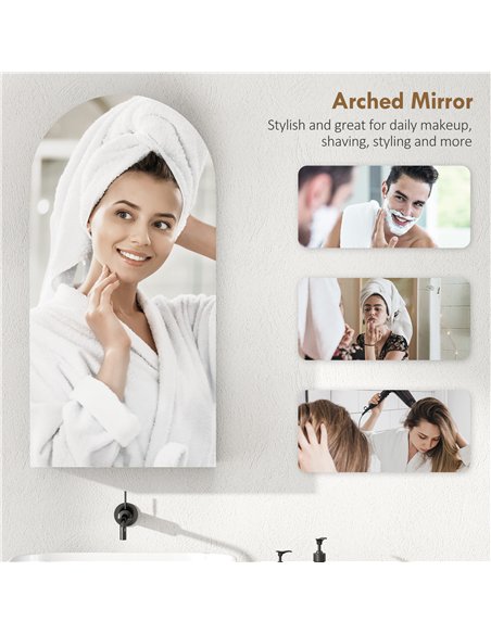 HOMCOM Arched Bathroom Mirror Cabinet with Adjustable Glass Shelves - White - pic 197209 | FastDaddyshop