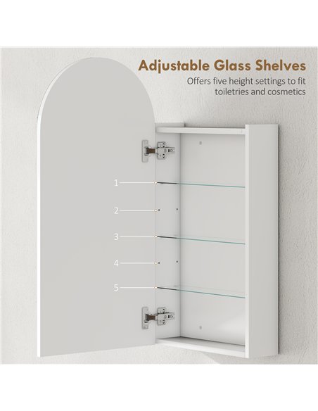 HOMCOM Arched Bathroom Mirror Cabinet with Adjustable Glass Shelves - White - pic 197210 | FastDaddyshop