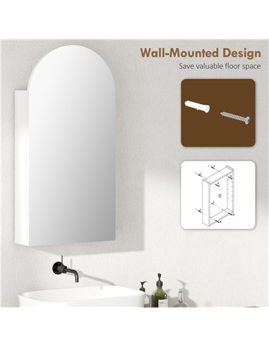 HOMCOM Arched Bathroom Mirror Cabinet with Adjustable Glass Shelves - White