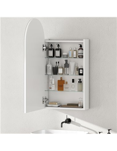 HOMCOM Arched Bathroom Mirror Cabinet with Adjustable Glass Shelves - White