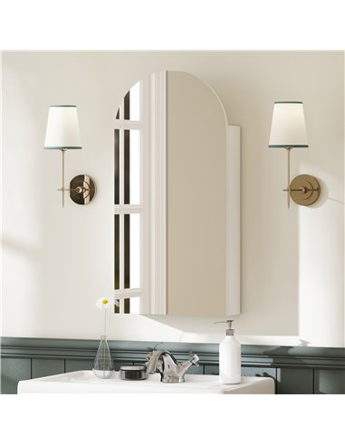 HOMCOM Arched Bathroom Mirror Cabinet with Adjustable Glass Shelves - White