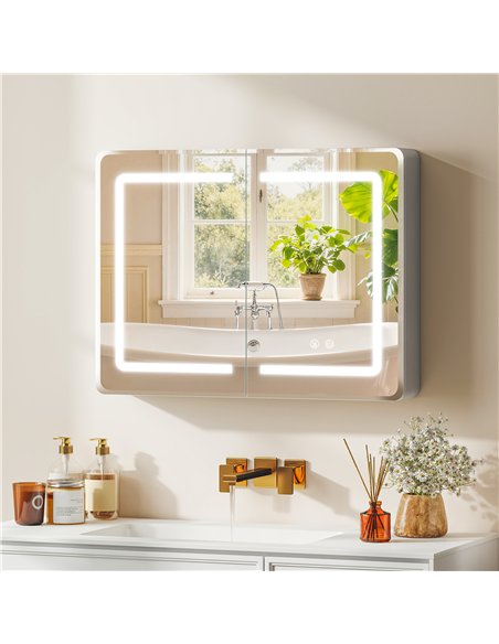 HOMCOM Mirrored Bathroom Cabinet with LED Lights, 60 x 80 cm Bathroom Mirror Cabinet with Anti-Fog, 3 Colour Dimmable Lighting - pic 197216 | FastDaddyshop
