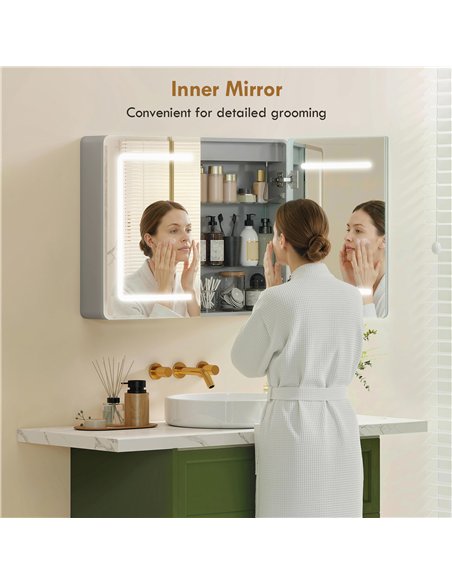 HOMCOM Mirrored Bathroom Cabinet with LED Lights, 60 x 80 cm Bathroom Mirror Cabinet with Anti-Fog, 3 Colour Dimmable Lighting - pic 197218 | FastDaddyshop