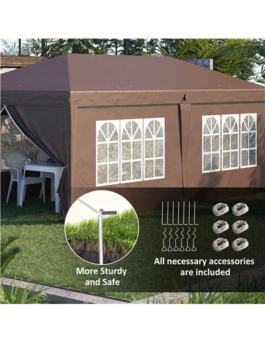 Outsunny 3x6m Pop Up Gazebo with Sides, Windows, Storage Bag, Brown