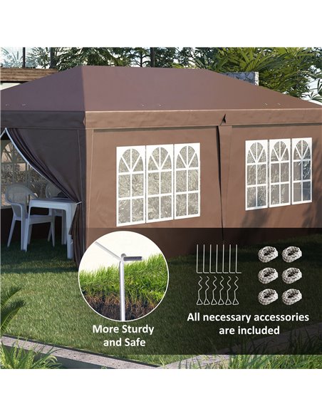 Outsunny 3x6m Pop Up Gazebo with Sides, Windows, Storage Bag, Brown - pic 19722 | FastDaddyshop