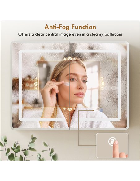 HOMCOM Mirrored Bathroom Cabinet with LED Lights, 60 x 80 cm Bathroom Mirror Cabinet with Anti-Fog, 3 Colour Dimmable Lighting - pic 197220 | FastDaddyshop