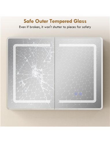 HOMCOM Mirrored Bathroom Cabinet with LED Lights, 60 x 80 cm Bathroom Mirror Cabinet with Anti-Fog, 3 Colour Dimmable Lighting