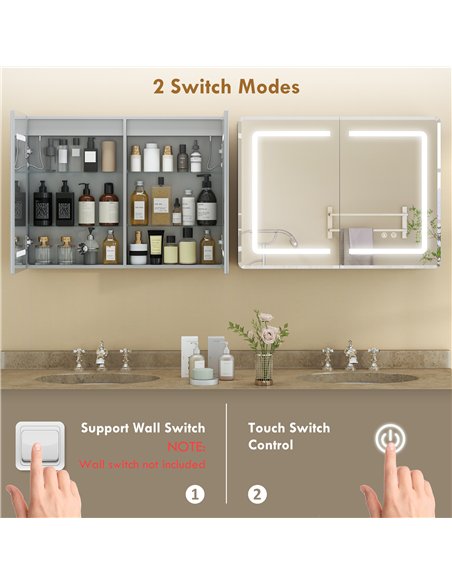 HOMCOM Mirrored Bathroom Cabinet with LED Lights, 60 x 80 cm Bathroom Mirror Cabinet with Anti-Fog, 3 Colour Dimmable Lighting - pic 197223 | FastDaddyshop