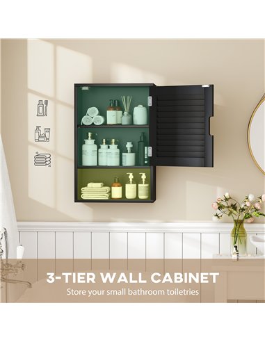 HOMCOM Bathroom Cabinet, Wall Mounted Storage Cabinet with Adjustable Shelves, 40 x 20 x 60 cm, Black
