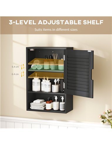 HOMCOM Bathroom Cabinet, Wall Mounted Storage Cabinet with Adjustable Shelves, 40 x 20 x 60 cm, Black