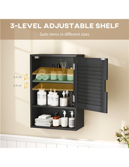 HOMCOM Bathroom Cabinet, Wall Mounted Storage Cabinet with Adjustable Shelves, 40 x 20 x 60 cm, Black - pic 197228 | FastDaddyshop