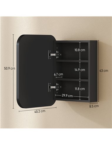 HOMCOM Bathroom Medicine Cabinet with Mirror, Bathroom Wall Cabinet with Adjustable Shelves, Soft Close Hinges, Black