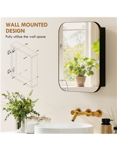 HOMCOM Bathroom Medicine Cabinet with Mirror, Bathroom Wall Cabinet with Adjustable Shelves, Soft Close Hinges, Black