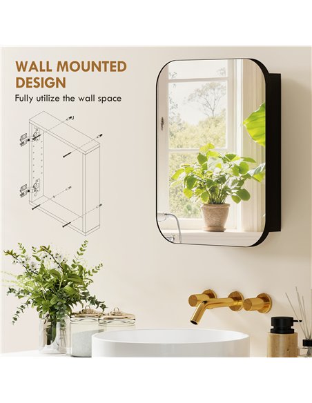 HOMCOM Bathroom Medicine Cabinet with Mirror, Bathroom Wall Cabinet with Adjustable Shelves, Soft Close Hinges, Black - pic 197236 | FastDaddyshop