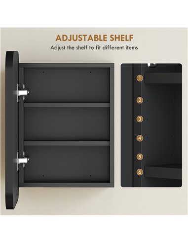 HOMCOM Bathroom Medicine Cabinet with Mirror, Bathroom Wall Cabinet with Adjustable Shelves, Soft Close Hinges, Black