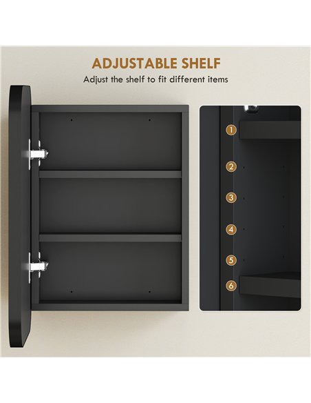 HOMCOM Bathroom Medicine Cabinet with Mirror, Bathroom Wall Cabinet with Adjustable Shelves, Soft Close Hinges, Black - pic 197239 | FastDaddyshop