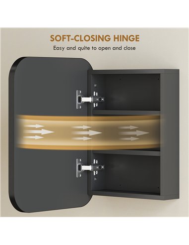 HOMCOM Bathroom Medicine Cabinet with Mirror, Bathroom Wall Cabinet with Adjustable Shelves, Soft Close Hinges, Black