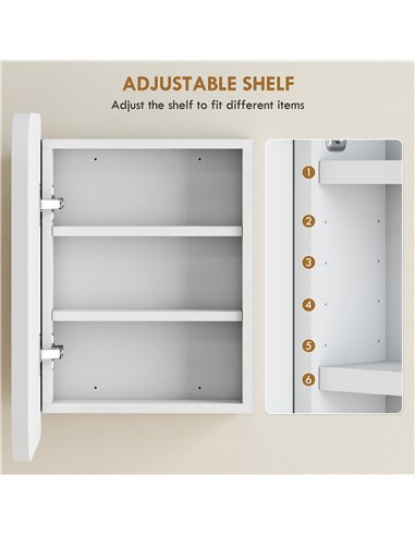 HOMCOM Bathroom Medicine Cabinet with Mirror, Bathroom Wall Cabinet with Adjustable Shelves, Soft Close Hinges, White