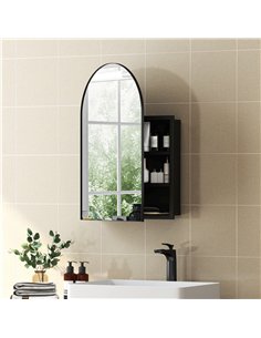 HOMCOM Bathroom Mirror Cabinet with Mirror, Arched Wall Mounted Bathroom Cabinet with Storage Shelves, Black 2