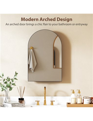 HOMCOM Bathroom Mirror Cabinet with Mirror, Arched Wall Mounted Bathroom Cabinet with Storage Shelves, Black