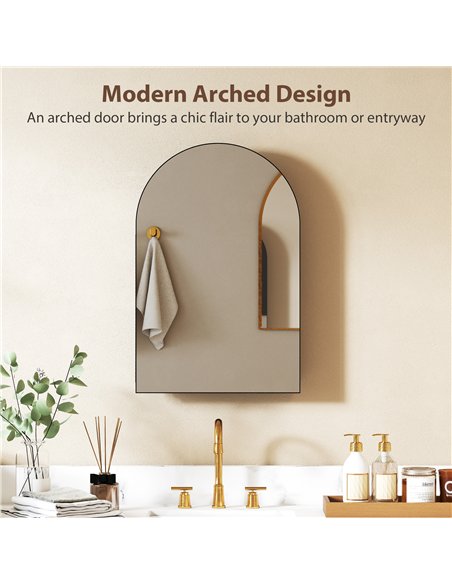 HOMCOM Bathroom Mirror Cabinet with Mirror, Arched Wall Mounted Bathroom Cabinet with Storage Shelves, Black - pic 197254 | FastDaddyshop