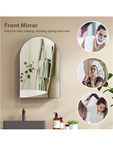 HOMCOM Bathroom Mirror Cabinet with Mirror, Arched Wall Mounted Bathroom Cabinet with Storage Shelves, Black