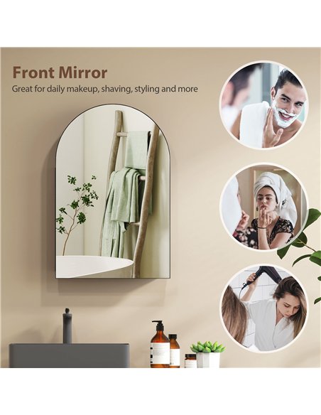 HOMCOM Bathroom Mirror Cabinet with Mirror, Arched Wall Mounted Bathroom Cabinet with Storage Shelves, Black - pic 197256 | FastDaddyshop