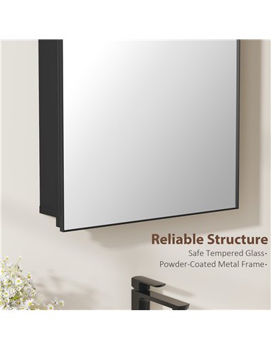 HOMCOM Bathroom Mirror Cabinet with Mirror, Arched Wall Mounted Bathroom Cabinet with Storage Shelves, Black