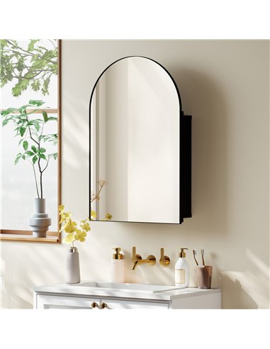 HOMCOM Bathroom Mirror Cabinet with Mirror, Arched Wall Mounted Bathroom Cabinet with Storage Shelves, Black