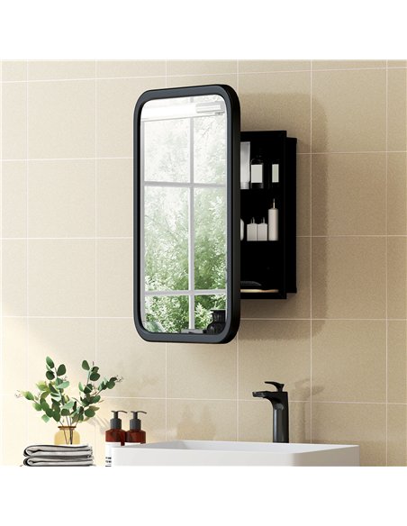 HOMCOM Bathroom Wall Cabinet with Tempered Mirror Metal Bathroom Mirror Cabinet with 3 Shelves Black - pic 197261 | FastDaddyshop