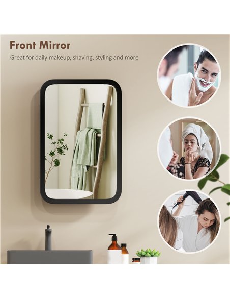 HOMCOM Bathroom Wall Cabinet with Tempered Mirror Metal Bathroom Mirror Cabinet with 3 Shelves Black - pic 197263 | FastDaddyshop