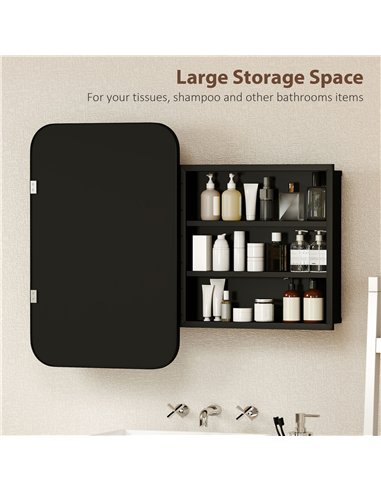 HOMCOM Bathroom Wall Cabinet with Tempered Mirror Metal Bathroom Mirror Cabinet with 3 Shelves Black