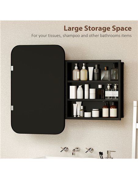HOMCOM Bathroom Wall Cabinet with Tempered Mirror Metal Bathroom Mirror Cabinet with 3 Shelves Black - pic 197264 | FastDaddyshop
