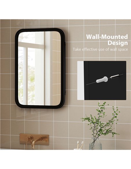 HOMCOM Bathroom Wall Cabinet with Tempered Mirror Metal Bathroom Mirror Cabinet with 3 Shelves Black - pic 197266 | FastDaddyshop