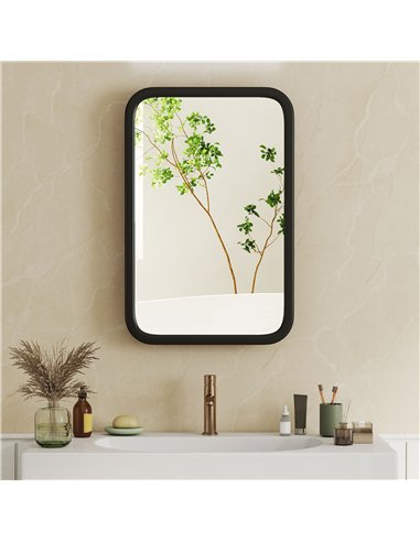 HOMCOM Bathroom Wall Cabinet with Tempered Mirror Metal Bathroom Mirror Cabinet with 3 Shelves Black