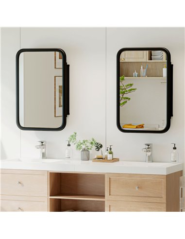 HOMCOM Bathroom Wall Cabinet with Tempered Mirror Metal Bathroom Mirror Cabinet with 3 Shelves Black