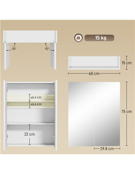 HOMCOM Wall Mounted Bathroom Mirror Storage Cabinet w/ Door Adjustable Shelf, White - pic 197271 | FastDaddyshop