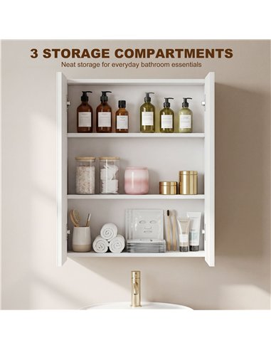 HOMCOM Wall Mounted Bathroom Mirror Storage Cabinet w/ Door Adjustable Shelf, White