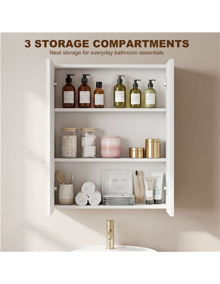 HOMCOM Wall Mounted Bathroom Mirror Storage Cabinet w/ Door Adjustable Shelf, White - pic 197272 | FastDaddyshop