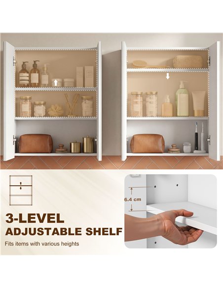 HOMCOM Wall Mounted Bathroom Mirror Storage Cabinet w/ Door Adjustable Shelf, White - pic 197273 | FastDaddyshop