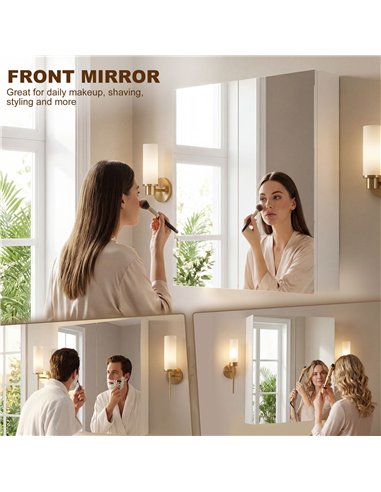 HOMCOM Wall Mounted Bathroom Mirror Storage Cabinet w/ Door Adjustable Shelf, White
