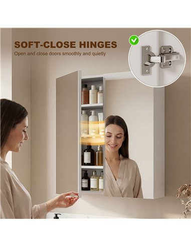 HOMCOM Wall Mounted Bathroom Mirror Storage Cabinet w/ Door Adjustable Shelf, White